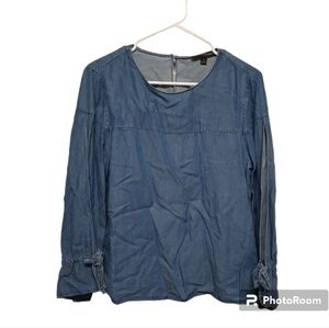 New BANANA REPUBLIC Tie Sleeve Popover Chambray Blouse Blue (Women's Small)